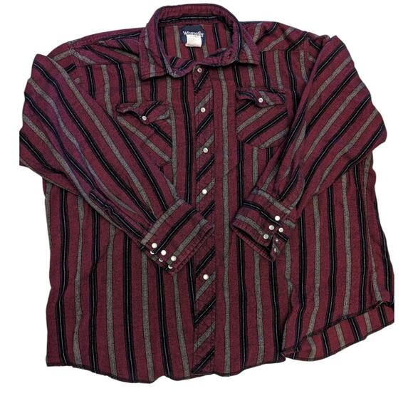 Wrangler Western Pearl Snap Shirt Mens XXL Long Sleeve Burgundy Cowboy Rodeo - Picture 1 of 13